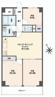 Floor plan. 3LDK, Price 14.8 million yen, It is the exclusive area of 57.75 sq m 3LDK