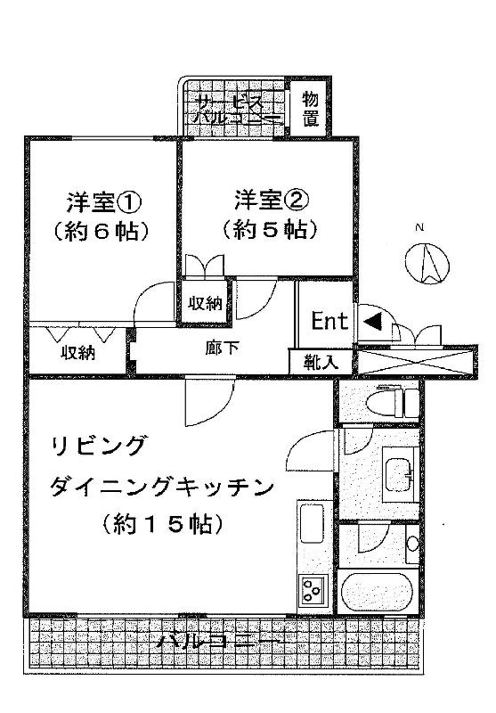 Floor plan. 2LDK, Price 10.8 million yen, Occupied area 58.75 sq m , Balcony area 10.39 sq m