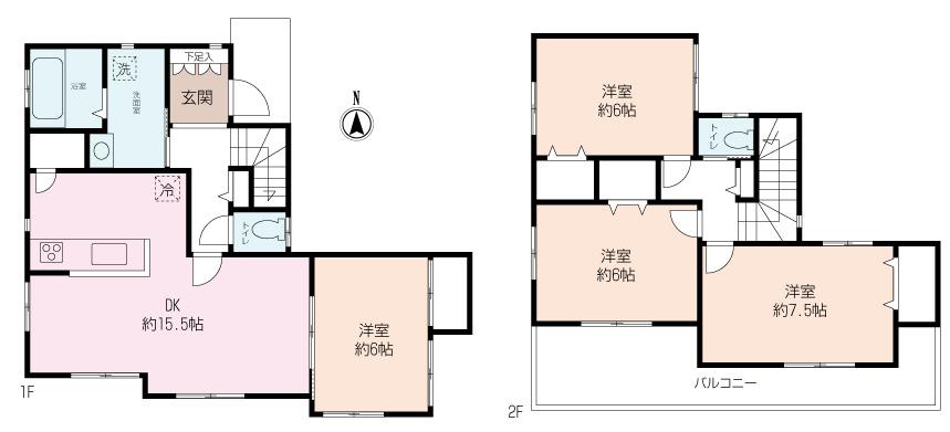 Floor plan. 24.4 million yen, 4LDK, Land area 122.49 sq m , 3 room contact with floor plan of the building area 98.53 sq m south
