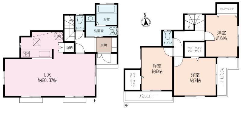 Floor plan. 27,800,000 yen, 3LDK, Land area 126.2 sq m , Building area 95.43 sq m counter kitchen 3LDK