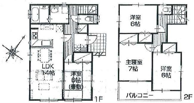 Floor plan. 30,400,000 yen, 4LDK, Land area 100.12 sq m , Building area 96.88 sq m All rooms have 6-mat more relaxed 4LDK