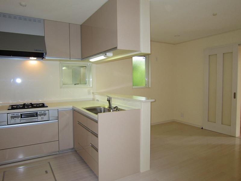 Kitchen. While looking at the state of the living, Dishes also get on the L-shaped kitchen. Underfloor Storage, There is also a back door.