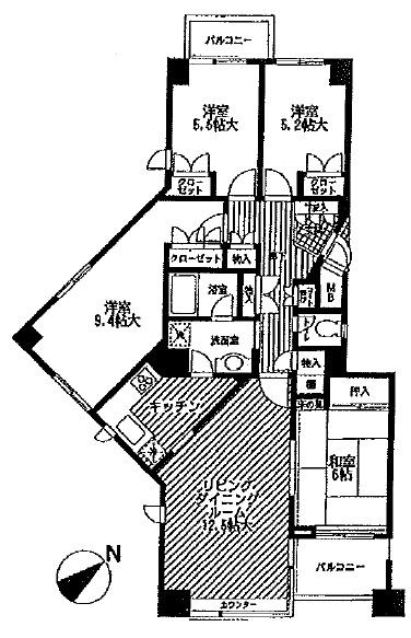 Floor plan. 4LDK, Price 19.3 million yen, Occupied area 97.76 sq m , Balcony area 8.65 sq m 4LDK southwest angle room