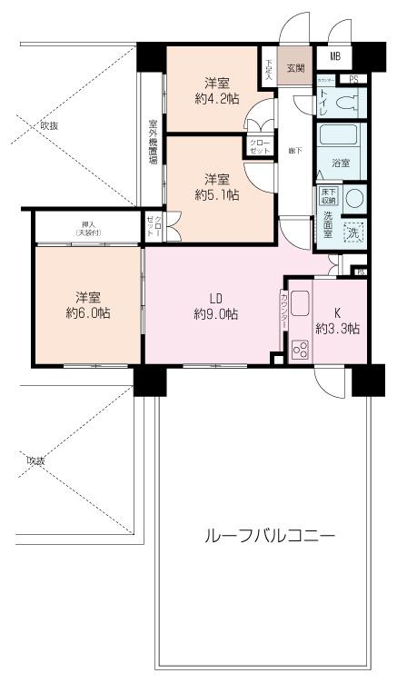 Floor plan. 3LDK, Price 12.8 million yen, 3DK with a proprietary area 66.65 sq m roof balcony