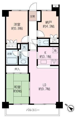Floor plan. 2LDK+S, Price 11.8 million yen, Footprint 63.6 sq m , Balcony is the area 7.8 sq m easy-to-use floor plan