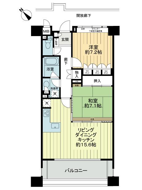 Floor plan. 2LDK, Price 22 million yen, Occupied area 68.58 sq m , Balcony area 13.64 sq m floor plan
