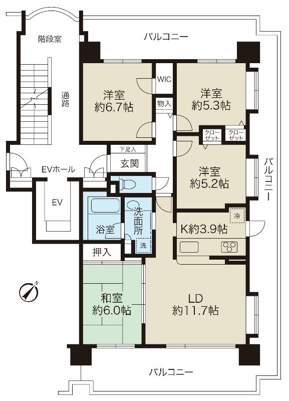 Floor plan. 4LDK, Price 28,900,000 yen, Footprint 83.7 sq m north ・ east ・ There is a feeling of opening per south three-sided balcony.