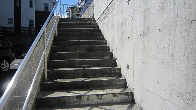 Local land photo. Stairs from the parking lot to the front door