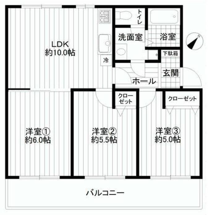 Floor plan. 3LDK, Price 13.8 million yen, Occupied area 55.89 sq m