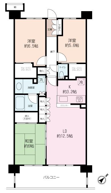 Floor plan. 3LDK, Price 28 million yen, Footprint 77.5 sq m , Balcony area 12.12 sq m 2 one of the walk-in closet is glad 3LDK