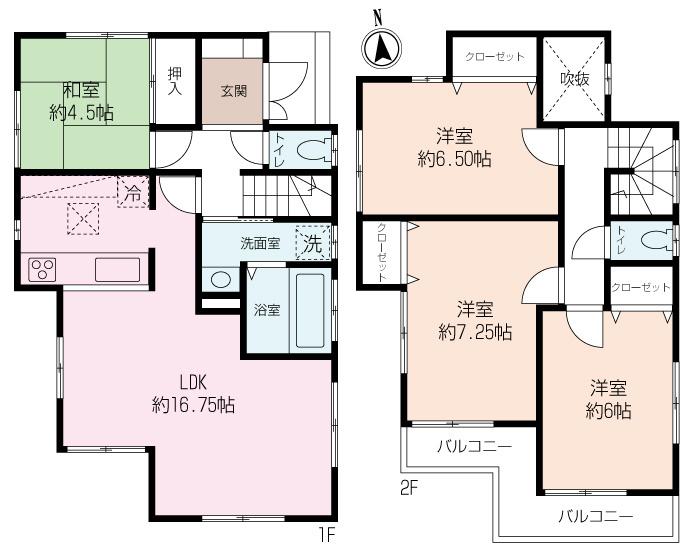 Floor plan. 27,800,000 yen, 4LDK, Land area 133.17 sq m , Building area 95.63 sq m counter kitchen 4LDK