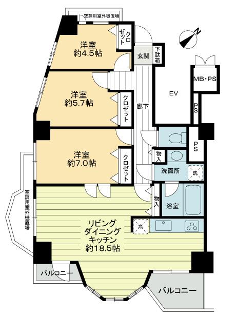 Floor plan. 3LDK, Price 21,800,000 yen, Occupied area 80.72 sq m , Balcony area 6.13 sq m