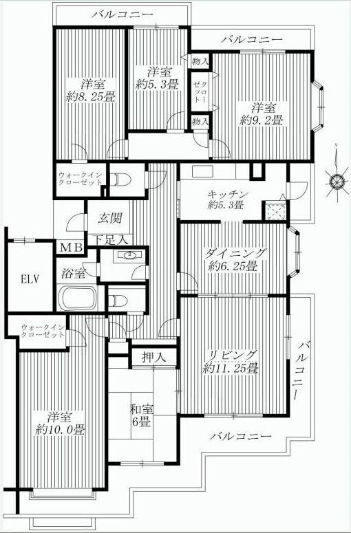 Floor plan. 5LDK, Price 34,500,000 yen, 5LDK of occupied area 154.93 sq m surprise! Three sides is a balcony corner room