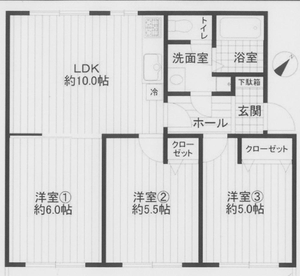 Floor plan. 3LDK, Price 13.8 million yen, Occupied area 55.89 sq m , Balcony area 10 sq m
