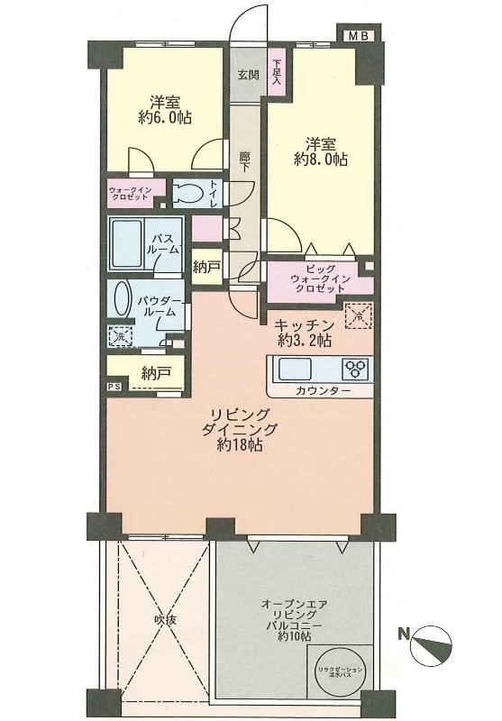 Floor plan. 2LDK, Price 35,800,000 yen, Occupied area 80.23 sq m
