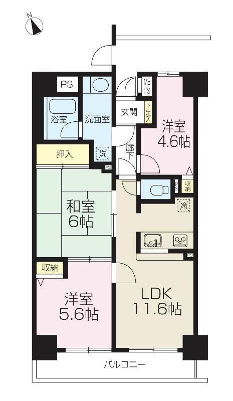 Floor plan. 3LDK, Price 11 million yen, Occupied area 61.01 sq m