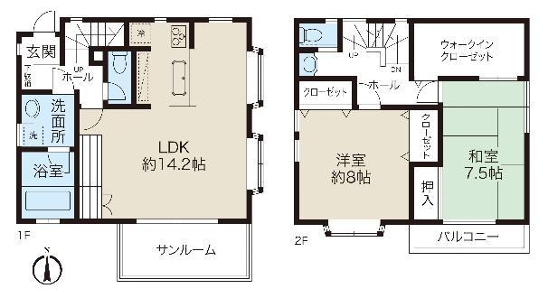 Floor plan. 35,800,000 yen, 2LDK+S, Land area 167.82 sq m , There is a building area of ​​92.12 sq m 1 floor solarium. 