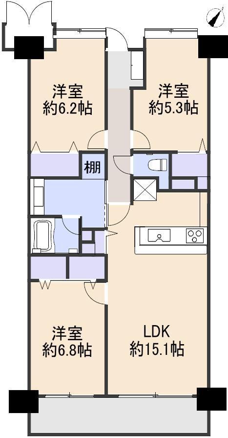 Floor plan. 3LDK, Price 33,900,000 yen, Occupied area 74.34 sq m , Balcony area 10.08 sq m