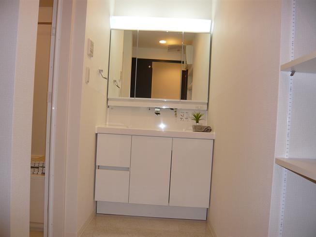 Wash basin, toilet. Spacious washroom!