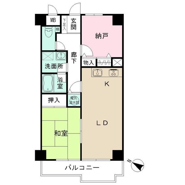 Floor plan. 1LDK, Price 6.9 million yen, Footprint 56 sq m , Balcony area 7.12 sq m
