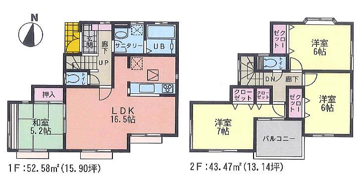 Floor plan. (1 Building), Price 28.8 million yen, 4LDK, Land area 119 sq m , Building area 96.05 sq m