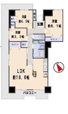 Floor plan. 3LDK, Price 16.8 million yen, Is 3LDK of occupied area 75.8 sq m 75.80 square meters.