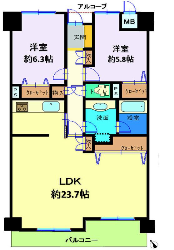 Floor plan. 2LDK, Price 16.5 million yen, Occupied area 76.55 sq m , It has become the balcony area 10.06 sq m 3LDK type to 2LDK.
