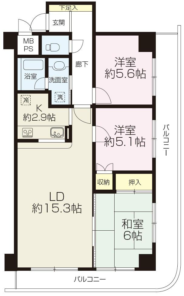 Floor plan. 3LDK, Price 14.8 million yen, Footprint 72.3 sq m