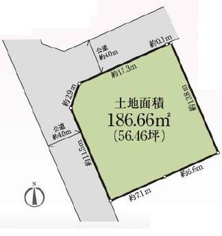 Compartment figure. Land price 25,800,000 yen, It is open-minded property in land area 187.16 sq m northwest corner lot