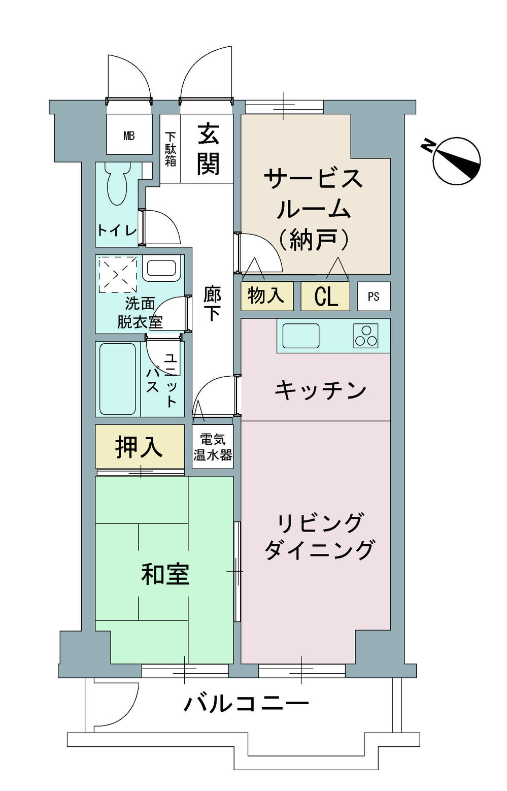 Floor plan. 1LDK + S (storeroom), Price 6.9 million yen, Footprint 56 sq m , Balcony area 7.12 sq m