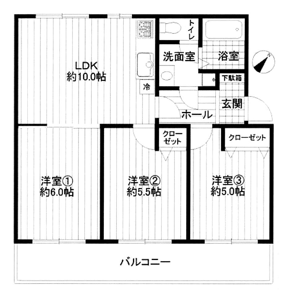 Floor plan. 3LDK, Price 13.8 million yen, Occupied area 55.89 sq m , Balcony area 10 sq m