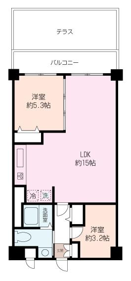 Floor plan. 2LDK, Price 14.5 million yen, 2LDK of occupied area 54.27 sq m southwest