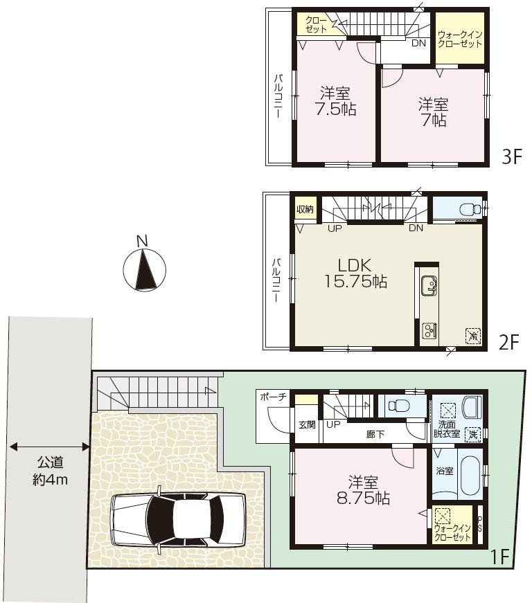 Floor plan. 26,800,000 yen, 3LDK, Land area 94.3 sq m , Building area 95.64 sq m each room 7 quires more, LDK15.75 Pledge clear some floor plan of