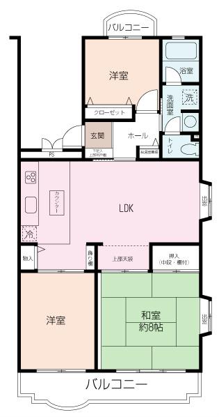 Floor plan. 3LDK, Price 9.5 million yen, Occupied area 72.87 sq m southeast angle room, 3LDK of a double-sided balcony