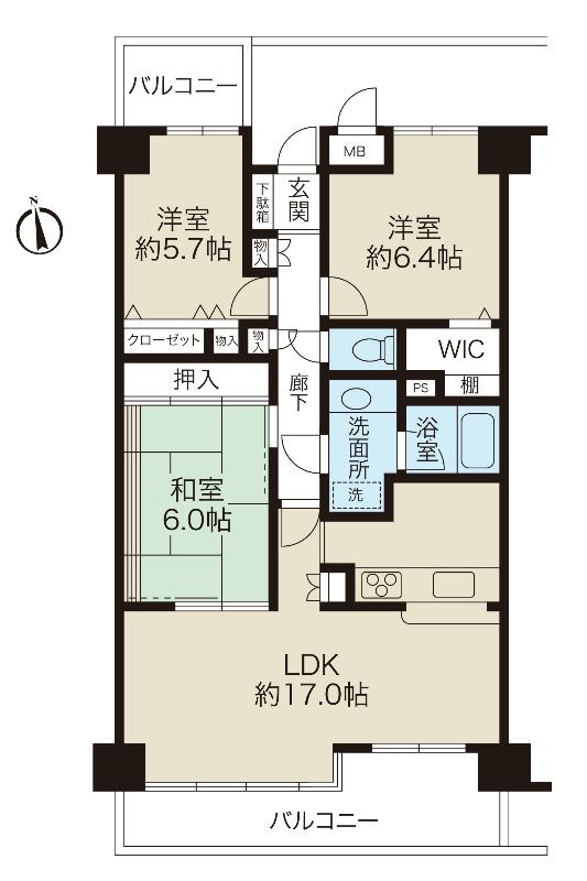 Floor plan. 3LDK, Price 16.5 million yen, Footprint 79.7 sq m
