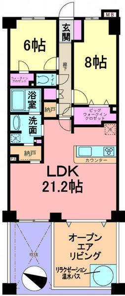 Floor plan. 2LDK, Price 33,800,000 yen, Occupied area 80.23 sq m , Balcony area 16.2 sq m