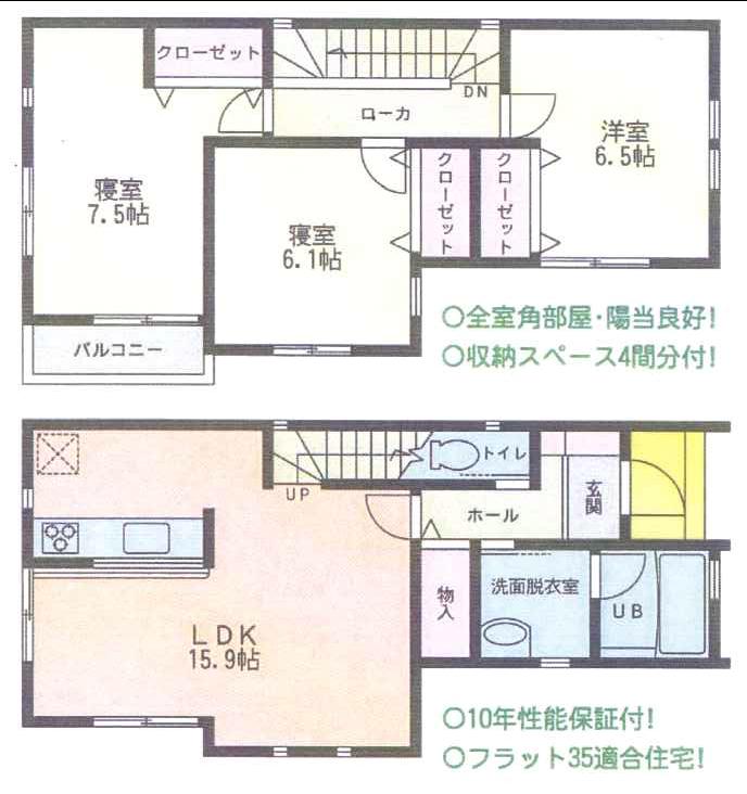 Floor plan. 29,800,000 yen, 3LDK, Land area 267.57 sq m , Of course, from the second floor in the building area 87.36 sq m all rooms Corner Room, Also views of the sea and Mount Fuji from the first floor LDK.