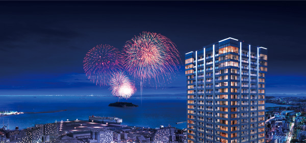 Shared facilities.  [Spectacular view overlooking the Yokosuka] 30th floor Sky Lounge <sparkling -KIRAMEKI-> and 31-floor guest room <bright -KAGAYAKI-> is, Special seat of view. Fireworks Ya large-flowered blooming in the night sky, You can enjoy to your heart's content the illumination of the night view. (Exterior CG ※ View photos from the construction site 38-floor equivalent is actually the one that was subjected to a CG processing and appearance combining the completion expected CG drawn on the basis of the drawings (January 2013 shooting) may be slightly different)