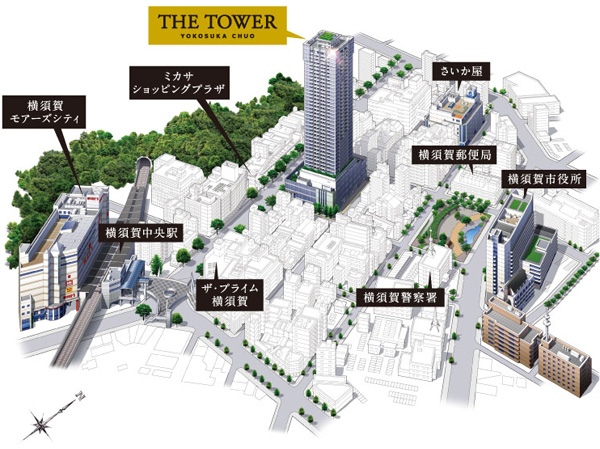 Surrounding environment. Large-scale commercial facilities are aligned location to support the living within a 5-minute walk. (Local peripheral illustrations ※ In fact and may differ slightly from the ones that caused draw on the basis of the map)