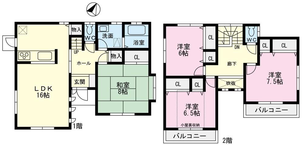 Floor plan. 46,500,000 yen, 4LDK, Land area 198.36 sq m , Building area 108.47 sq m all room 6 Pledge or more of the storage with 4LDK