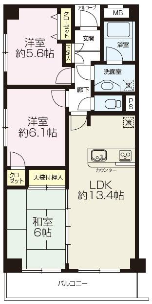Floor plan. 3LDK, Price 14.8 million yen, Occupied area 69.62 sq m south living