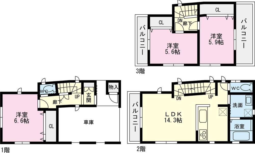 Floor plan. 30,900,000 yen, 3LDK, Land area 60.3 sq m , Is taken between the building area 96.62 sq m Zenshitsuminami direction