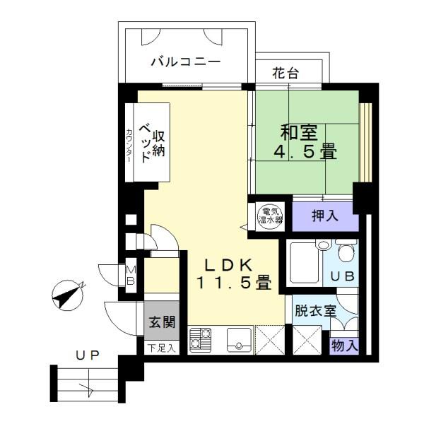 Floor plan. 1LDK, Price 8.5 million yen, Occupied area 39.09 sq m , Balcony area 4.95 sq m