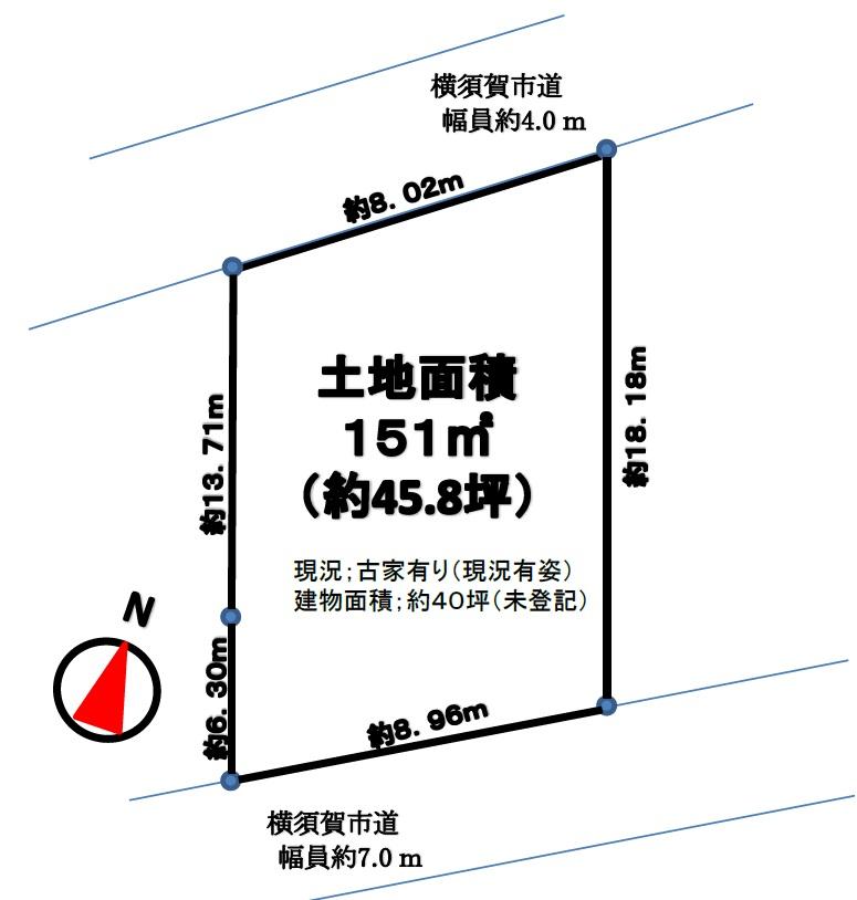Compartment figure. Land price 22,800,000 yen, Land area 151 sq m north-south Double-sided road