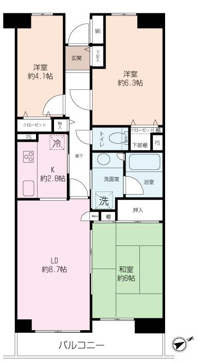Floor plan. 3LDK, Price 11.8 million yen, Occupied area 64.59 sq m