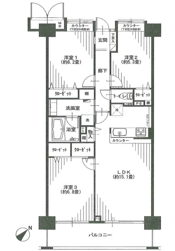 Floor plan. 3LDK, Price 33,900,000 yen, Occupied area 74.34 sq m