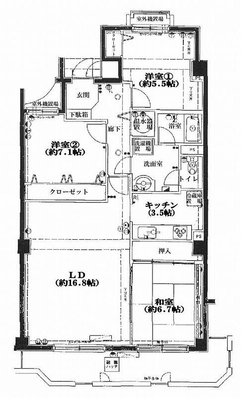 Floor plan. 3LDK, Price 16.5 million yen, Occupied area 88.64 sq m , Balcony area 12.2 sq m living and dining 16.8 Pledge