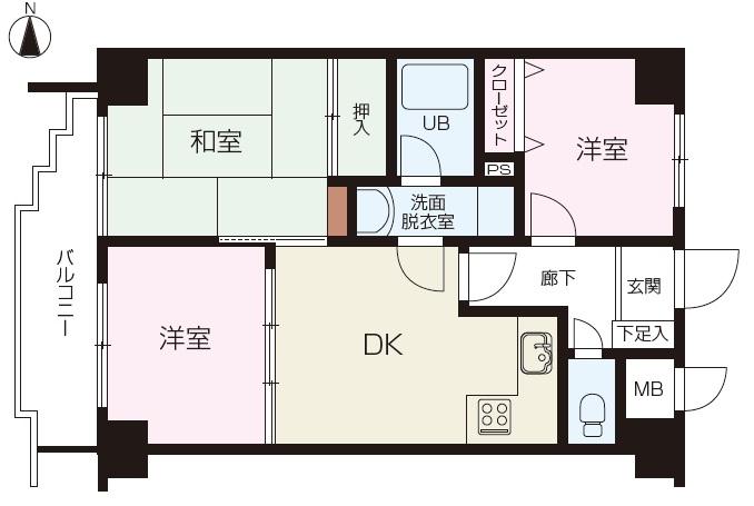 Floor plan. 3DK, Price 6.8 million yen, Footprint 50.4 sq m , Balcony area 6.52 sq m is good per yang!