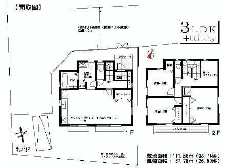 Floor plan. 28,300,000 yen, 3LDK+S, Land area 111.56 sq m , Building area 87.78 sq m 3LDK + storeroom ・ utility