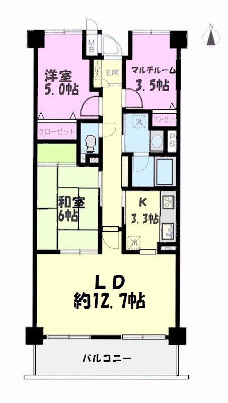 Floor plan. 3LDK, Price 17.8 million yen, Occupied area 68.32 sq m , Sunny on the balcony area 10.01 sq m south balcony